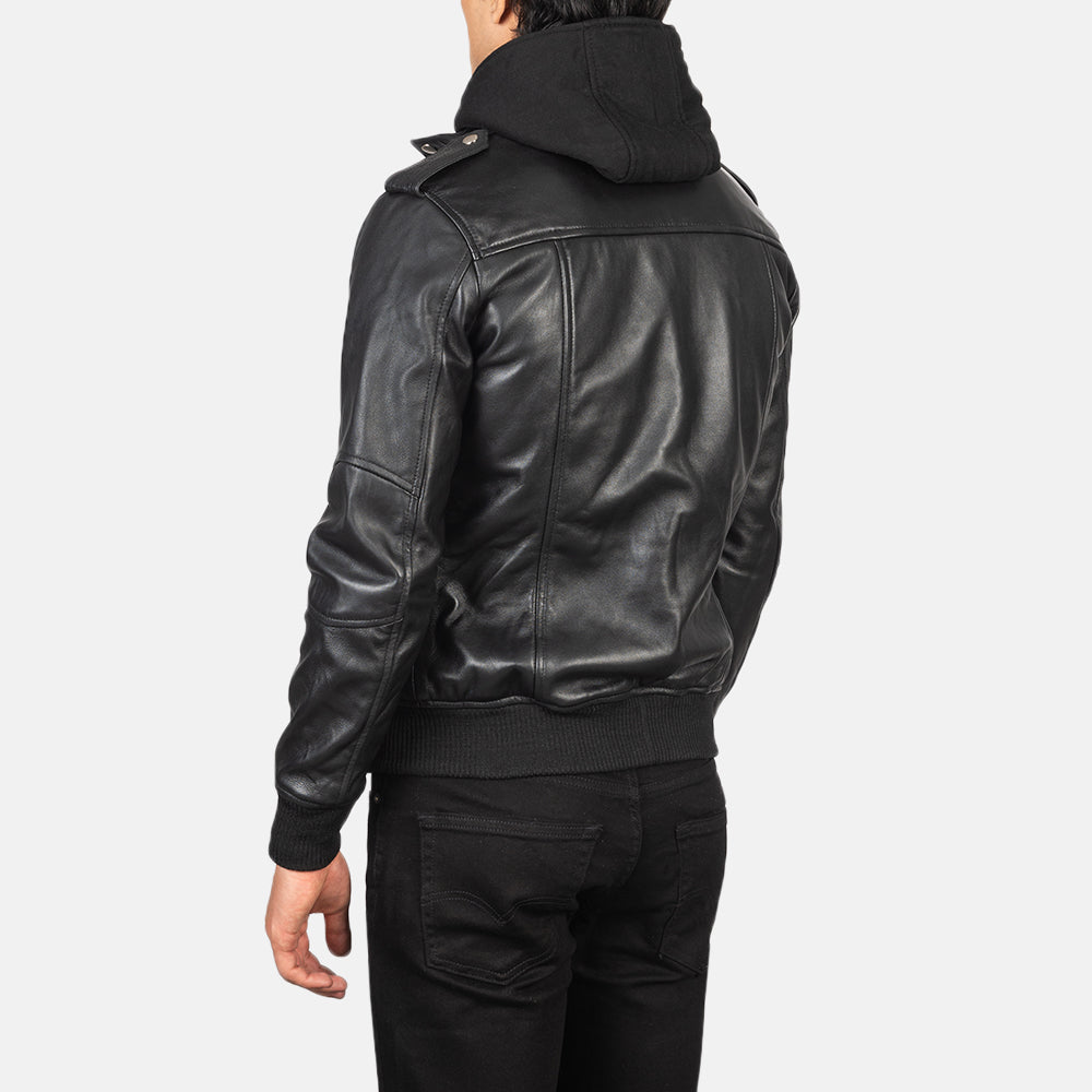 Men's Bravado Black Hooded Leather Bomber Jacket – The Jacket Maker